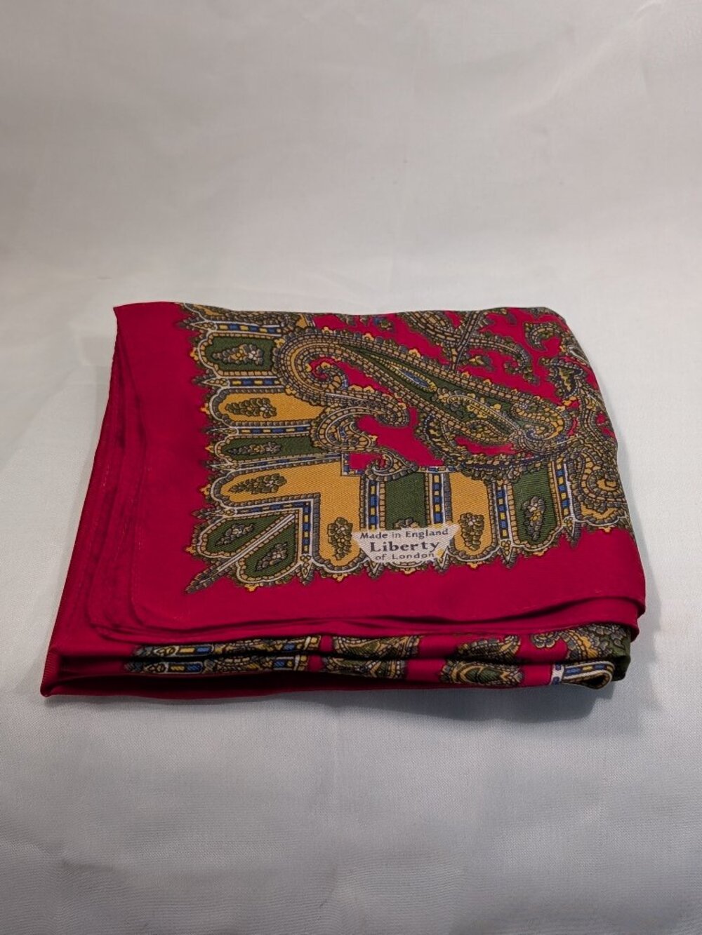 Vintage Liberty of London Silk Scarf Magenta Paisley Foulard Gold Green Blue